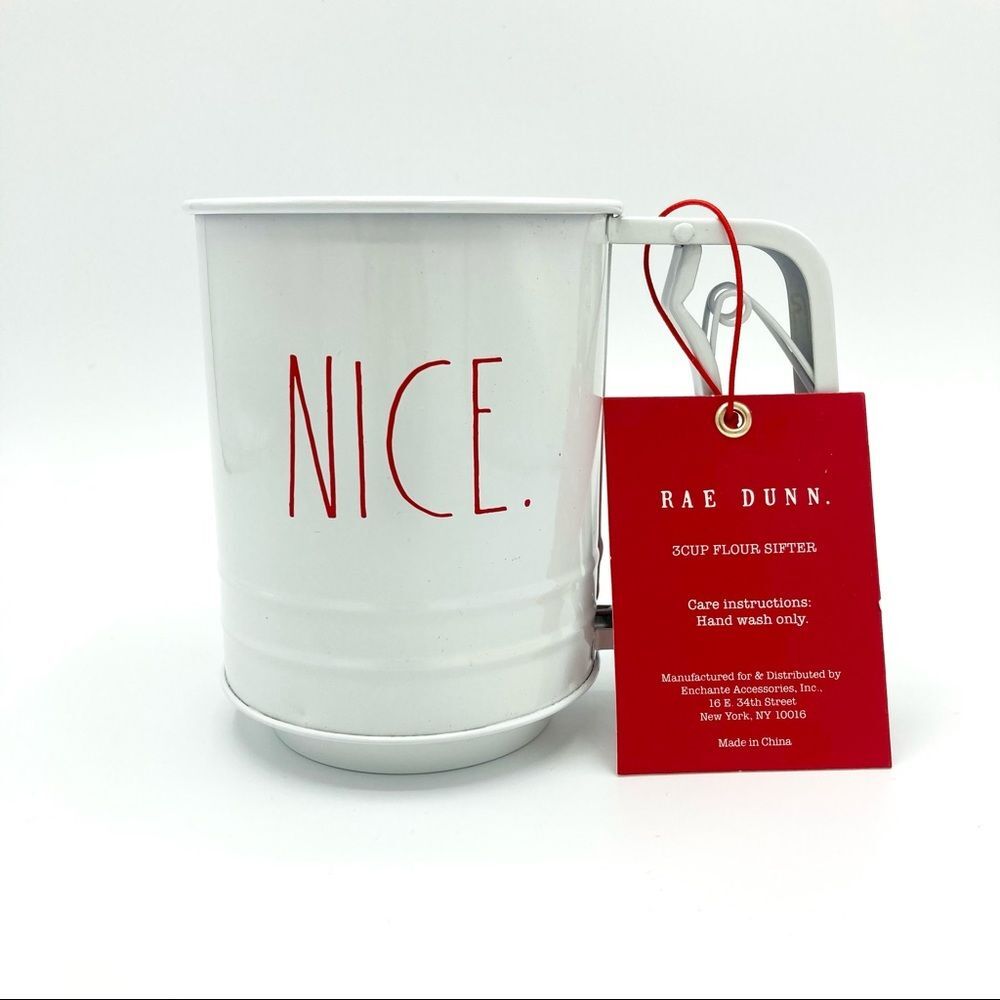 Rae Dunn Nice 3 Cup Flour Sifter White Red Christmas NWT New